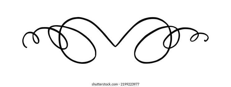 Flourish ornament as monogram or divider for wedding invitations and other designs. Handdrawn flourish isolated in white background. Doodle vector illustration