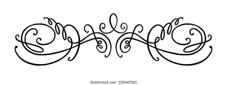 Flourish ornament as monogram or divider for wedding invitations and other designs. Handdrawn flourish isolated in white background. Doodle vector illustration