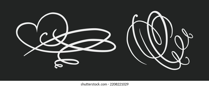 Flourish ornament as monogram or divider for wedding invitations and other designs. Handdrawn flourish isolated in black background. Doodle vector illustration