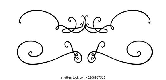 Flourish ornament as monogram or divider for wedding invitations and other designs. Handdrawn flourish isolated in white background. Doodle vector illustration