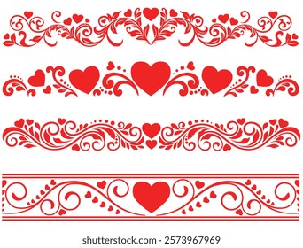 Flourish ornamental border with hearts