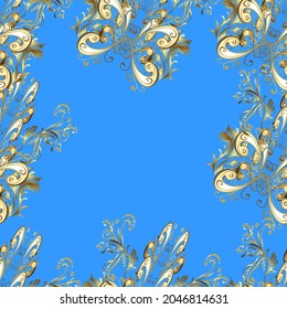 Flourish ornamental spring garden texture. Flower seamless on blue, yellow and beige colors. Floral pattern. Flowers on blue, yellow and beige colors. Vector illustration.