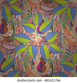 Flourish ornamental spring garden texture. Floral pattern. Leaves on colorful background. Leaf seamless on colorful background. Vector illustration.