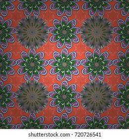 Flourish ornamental spring garden texture. Vector illustration. Flower seamless on orange, neutral and green colors. Flowers on orange, neutral and green colors. Floral pattern.