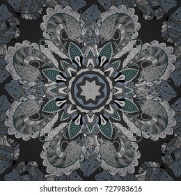 Flourish ornamental spring garden texture. Floral pattern. Flowers on gray, neutral and blue colors. Flower seamless on gray, neutral and blue colors. Vector illustration.