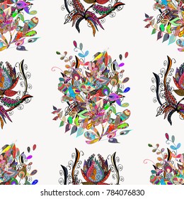 Flourish ornamental spring garden texture. Flower seamless on neutral, black and blue colors. Vector illustration. Floral pattern. Flowers on neutral, black and blue colors.