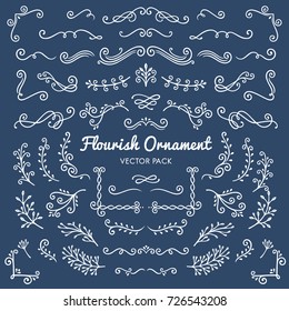 Flourish ornaments calligraphic design elements vector set illustration