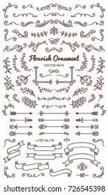 Flourish ornaments calligraphic design elements vector set illustration