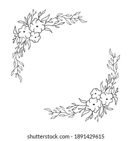 Flourish ornate frame. Floral corner wreath for wedding card. Vector isolated elegant flower border.	