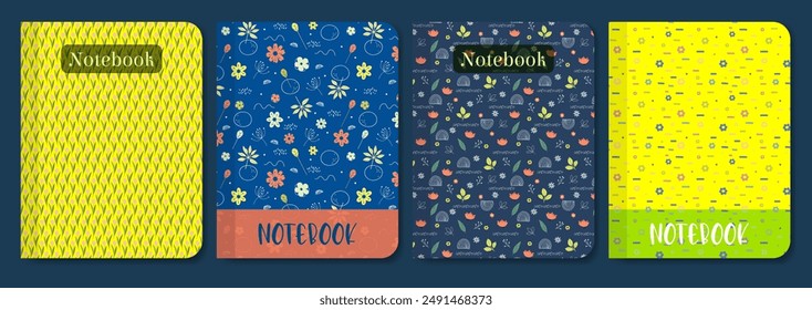 Flourish pattern design for notebook cover. Diary with springtime elements template collection.
