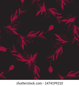 Flourish poppies pattern in line art style. Poppy flower line art. Botanical seamless vector texture. Colorful background blossoming bloomy vector. Wildflowers handcrafted artsy poppy surface design