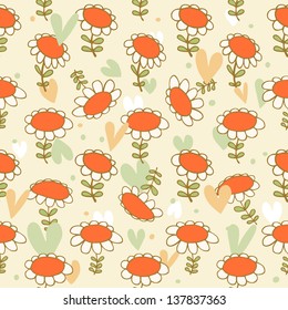 Flourish seamless drawn pattern. Camomiles delicate texture. Daisy. Bright background with spring flowers. Poppies