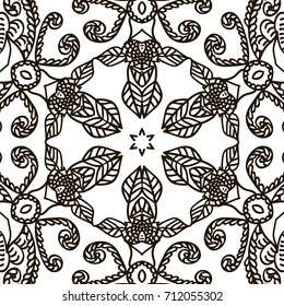 Flourish Seamless Pattern in Baroque Style. Black and White Floral Ornament. Coloring Page for Adults and Elder Children