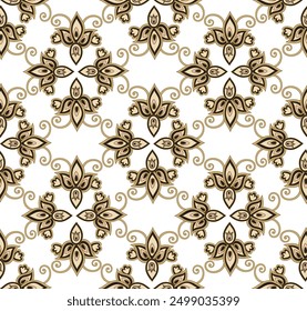 Flourish seamless pattern european retro interior decor style. Floral ornament with fantastic flowers and leaves.