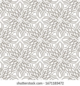 Flourish seamless pattern with gray swirl ornament on white Art Deco style. Background for invitations and cards. Wedding, birthday.