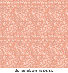 Flourish seamless pattern with white natural flowers in vintage style on light red background vector illustration