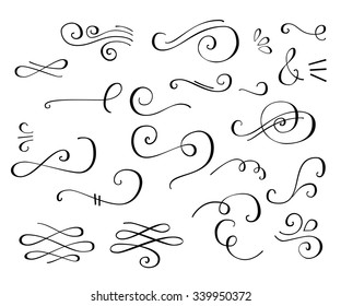 Flourish swirl ornate decoration for pointed pen ink calligraphy style. Quill pen flourishes. For calligraphy graphic design, postcard, menu, wedding invitation, romantic style.
