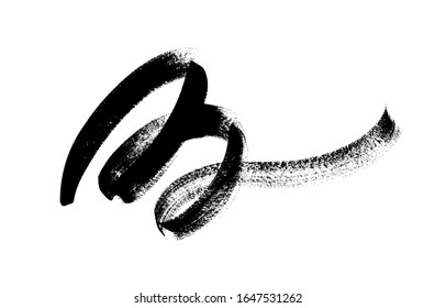 Flourish swirl ornate decorative element. Ink vector illustration. Freehand black paint vector brush stroke. Hand drawn wavy line, swirl and curl isolated on white background. Calligraphy style.