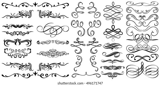 Flourish and Swirl vector. Collection or set of vintage styled calligraphic ornaments.