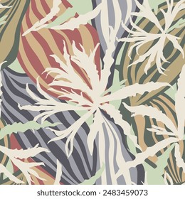 Textura floreciente con flores y hojas. Abstractas patrón de naturaleza floral sin costuras con hojas, líneas y pétalos. Ornamental artístico elegante azulejo de fondo de forma orgánica.