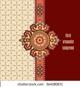 Flourish tiled pattern. Abstract floral geometric seamless oriental background. Fantastic flowers and leaves. Wonderland motives of the paintings of arabic mandala. Indian fabric pattern.