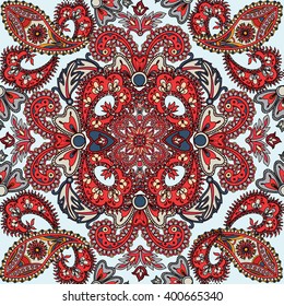 Flourish tiled pattern. Abstract floral geometric seamless oriental background. 