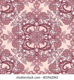 Flourish tiled pattern. Abstract floral geometric seamless oriental background. Indian fabric pattern.