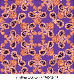 Flourish tiled pattern. Abstract floral geometric seamless oriental background. Fantastic flowers and leaves. Wonderland motives of the paintings of arabic mandala. Indian fabric pattern.