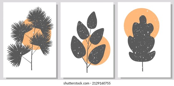 Flourish trendy set of abstract aesthetic watercolor minimalist hand drawn modern backgrounds, Contemporary art with plants perfect for wall decoration, interior poster design, vector illustration