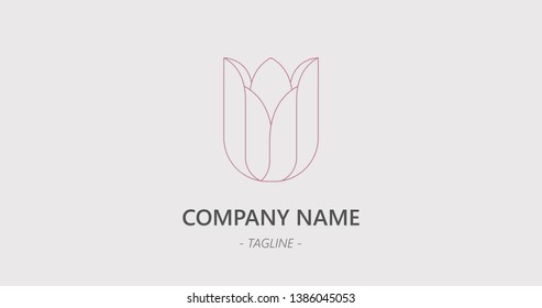 Flourish Tulip Logo Design Template. Line art flower logotype design. Tulip brand mark development.