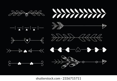 Blütige Vektorschmuck einzeln auf schwarzem Hintergrund. Handgezeichnet aus rustikalen Trennteilen. Vektorgrafik.