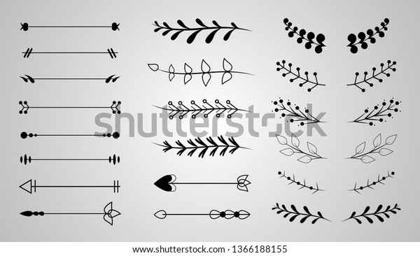 Flourish vector ornaments set isolated on\
gray background. Hand drawn of rustic dividers. Decorative flourish\
ornaments for frame,border,menu card and calligraphic design\
elements. Vector\
illustration