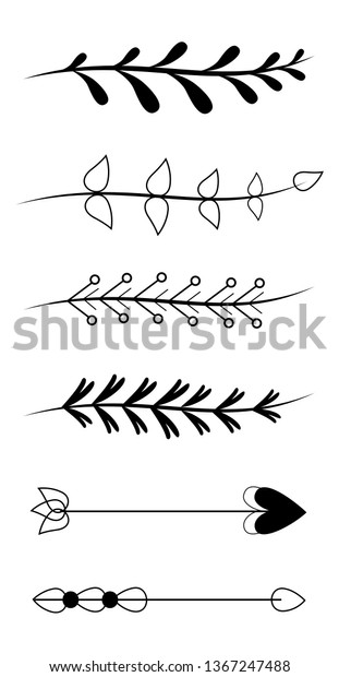 Flourish vector ornaments set isolated on
white background. Hand drawn of rustic dividers. Decorative
flourish ornaments for frame,border,menu card and calligraphic
design elements.Vector
illustration