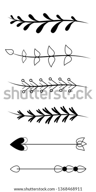 Flourish vector ornaments set isolated on\
white background. Hand drawn of rustic dividers. Decorative\
flourish ornaments for frame,border,menu card and calligraphic\
design elements.Vector\
illustration