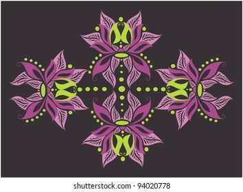 Flourish vector pattern - graphic ornament with decorative  flower on dark background