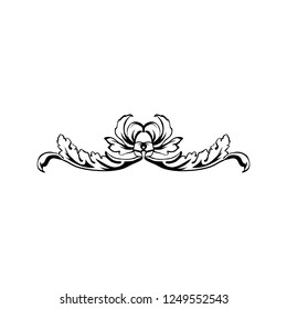 Flourish vector text divider. Floral vintage calligraphic embellishment. Isolated black ornate design element. Decorative scrollwork clipart. Invitation, greeting card, poster filigree decoration
