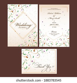 Flourish Wedding Invitation Template Layout As Save The Date and Thank You Card.
