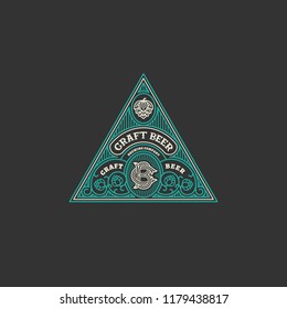 Flourishes beer label design template with hops in linear style. Vector illustration.