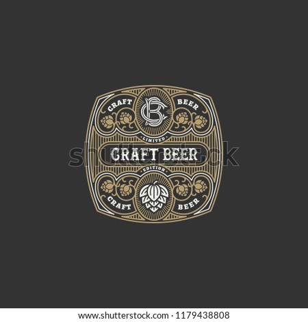 flourishes beer label design template hops stock vector royalty