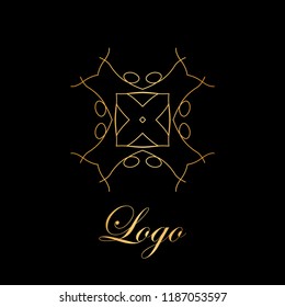 Flourishes calligraphic art deco logo emblem template. Luxury elegant deco ornamental logo design. Vector illustration.