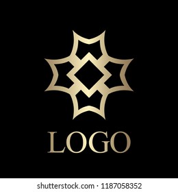 Flourishes calligraphic art deco logo emblem template. Luxury elegant deco ornamental logo design. Vector illustration.