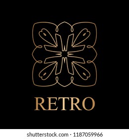Flourishes calligraphic art deco logo emblem template. Luxury elegant deco ornamental logo design. Vector illustration.