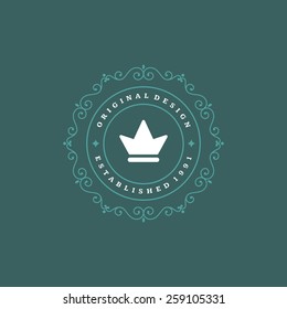 Flourishes calligraphic monogram emblem template. Luxury elegant frame ornament line logo design vector illustration