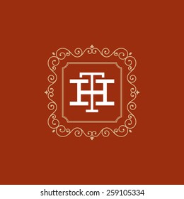 Flourishes calligraphic monogram emblem template. Luxury elegant frame ornament line logo design vector illustration