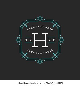 Flourishes calligraphic monogram emblem template. Luxury elegant frame ornament line logo design vector illustration. Good for Royal sign, Restaurant, Boutique, Cafe, Hotel, Heraldic, Jewelry, Fashion