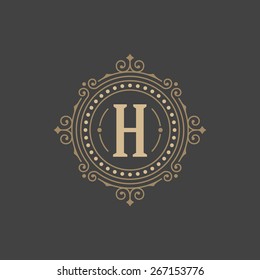 Flourishes calligraphic monogram emblem template. Luxury elegant frame ornament line logo design vector illustration. Good for Royal sign, Restaurant, Boutique, Cafe, Hotel, Heraldic, Jewelry, Fashion