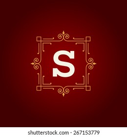Flourishes calligraphic monogram emblem template. Luxury elegant frame ornament line logo design vector illustration. Good for Royal sign, Restaurant, Boutique, Cafe, Hotel, Heraldic, Jewelry, Fashion