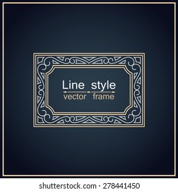 Flourishes calligraphic monogram emblem template. Luxury elegant frame ornament line logo design vector illustration. Linear style frame