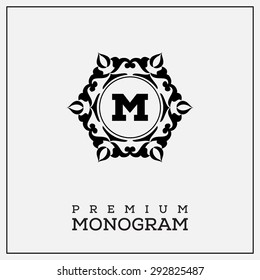 Flourishes calligraphic monogram emblem template. Luxury elegant frame ornament line logo design vector illustration.