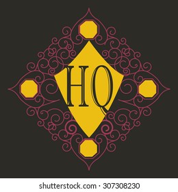 Flourishes calligraphic monogram emblem template. Luxury elegant frame ornament line logo design vector illustration. Good for Royal sign, Restaurant, Boutique, Cafe, Hotel, Heraldic, Jewelry, Fashion